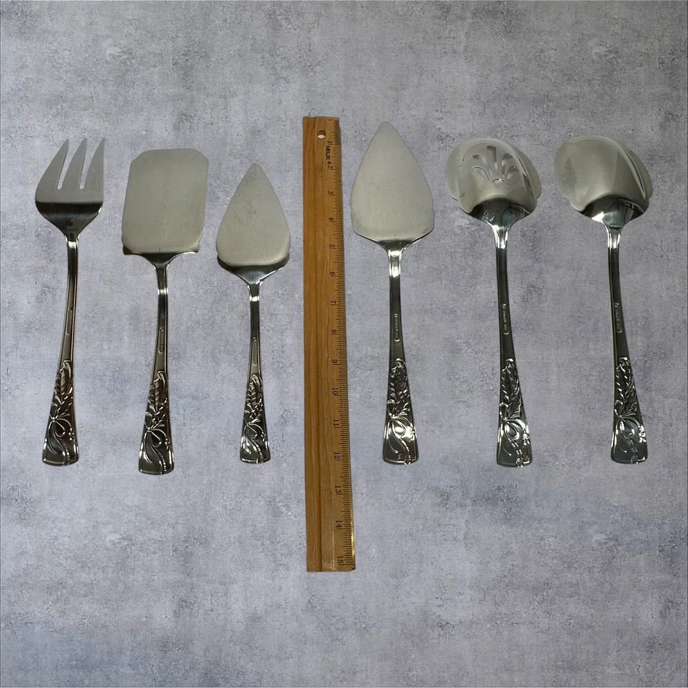 Lenox Serving Set 6pc Silver 18/10 Stainless Steel 'For The Holidays' Ribbon